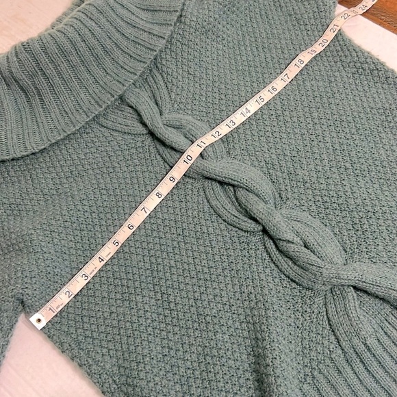 Talbots chunky sweater wool alpaca blend green turtleneck cowl neck cable knit L - Picture 5 of 11